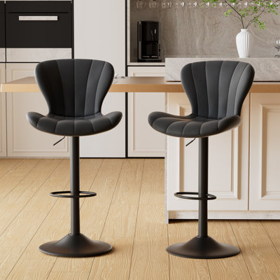 Modern Adjustable Swivel Bar Stools Set of 2 Faux Leather Upholstered with Metal Base