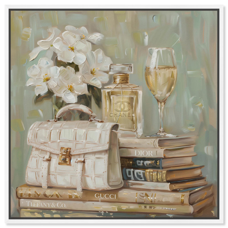 Toile «Sage Green Glam» par Art Remedy, cadre, H 25 po x l 25 po, Cadre flottant, Noir