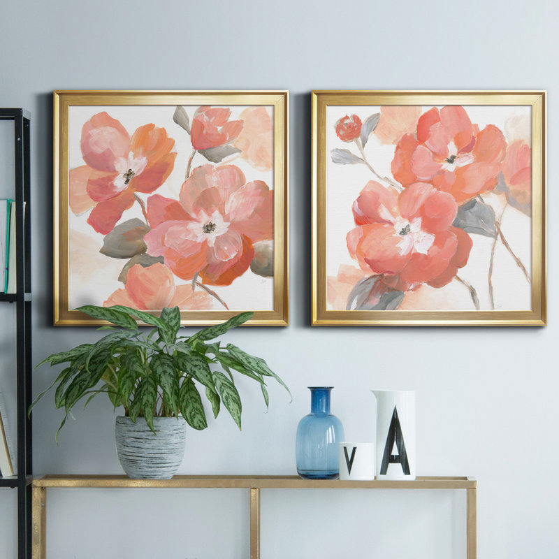 " Coral Fantasy I " 2 - Pieces Painting Print, 17.5" H x 17.5" W x 1" D, Gold Framed