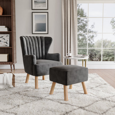Aeroome Upholstered Wingback Chair With Footstool