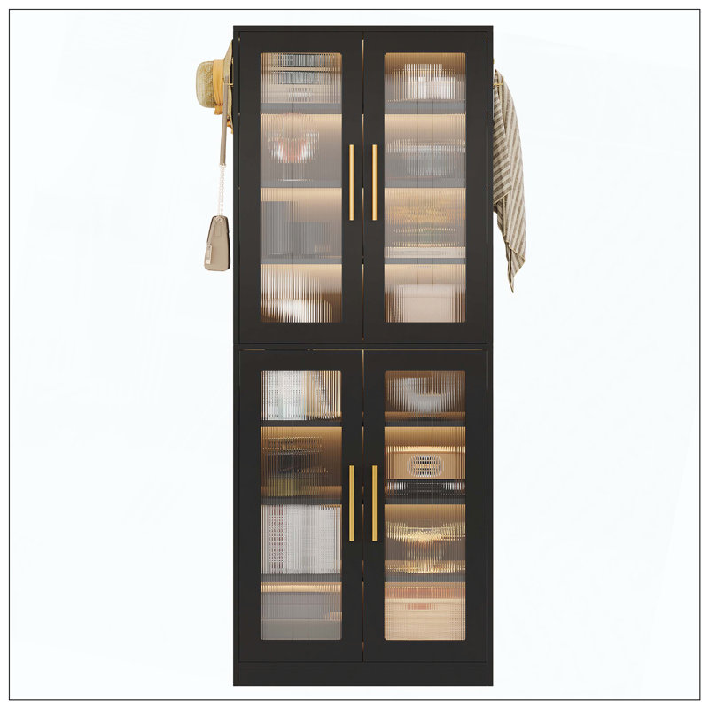 Grande bibliothèque noire à 8 tablettes réglables avec portes DEL, Noir