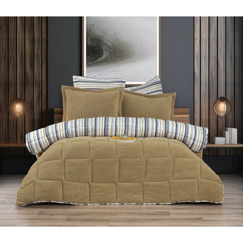 Ensemble de literie 4 pièces pour lit simple et double Sherpa, Édredon grand et 3 pièces supplémentaires, Cappuccino