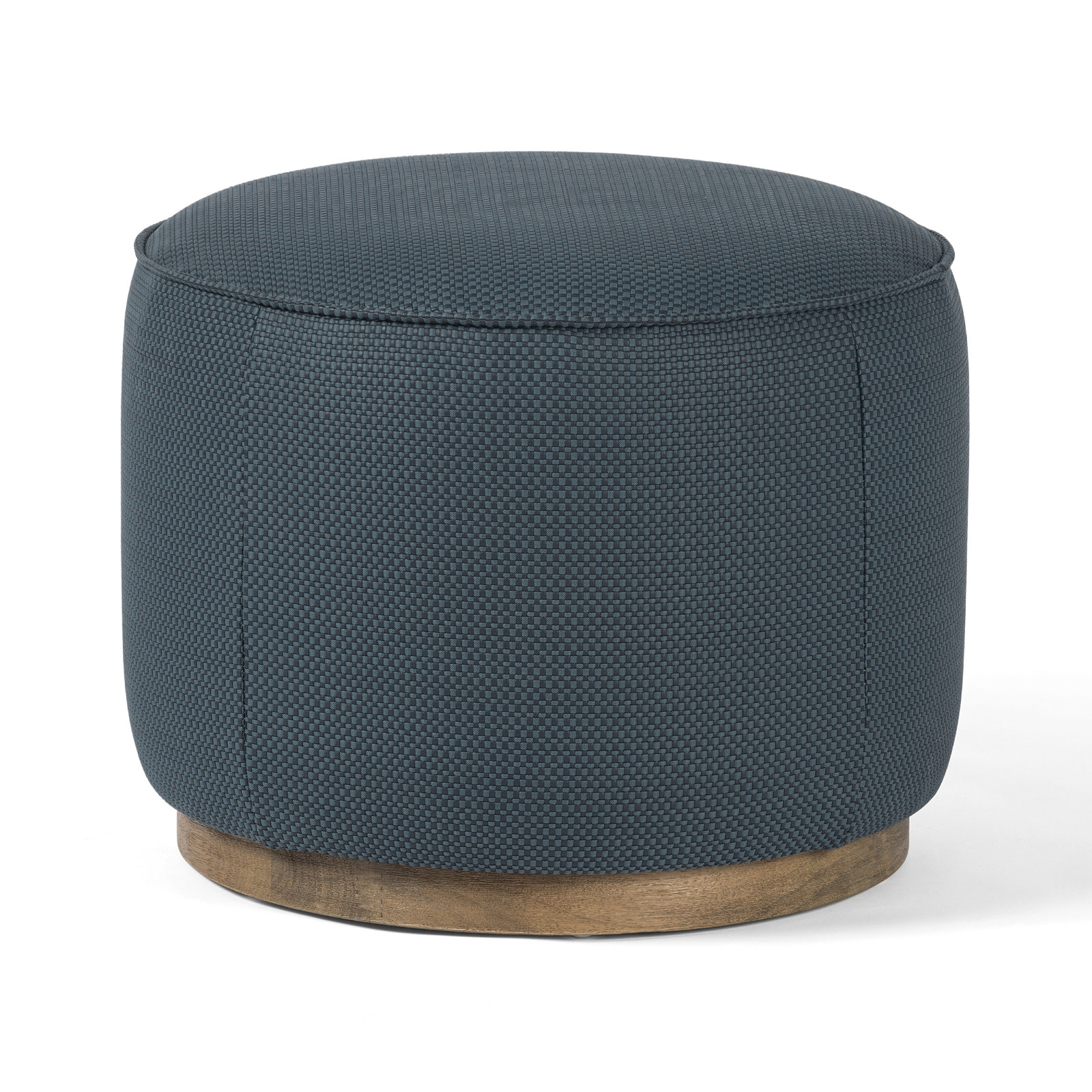 Acker 22" Wide Round Standard Ottoman, Navy Faux Leather