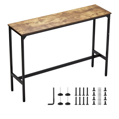 Table de cuisine pour espaces intérieurs, design minimaliste, fer et bois industriel, équilibrée grâce à des pieds, repose-pieds confortable, bar à cocktails, concept contemporain, pieds réglables en métal