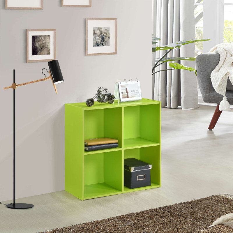 Bibliothèque verticale moderne pour le rangement avec quatre casiers et tablettes ouvertes - tablette d'exposition compacte pour le bureau personnel, la chambre à coucher des enfants ou le salon
