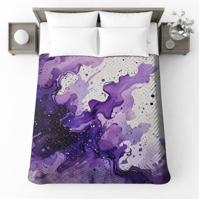 Couvre-lit matelassé mauve à taches d'encre