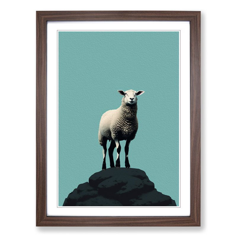 Sheep Minimalism No.2 - Framed Print, Walnut, 34cm H x 25cm W x 2cm D