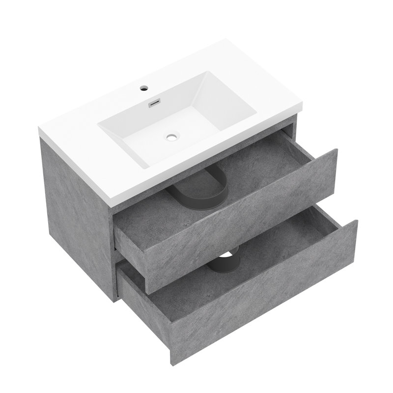 Meuble-lavabo mural 36 po avec lavabo, meuble-lavabo flottant avec lavabo intégré en résine blanche, pré-assemblé, 36"