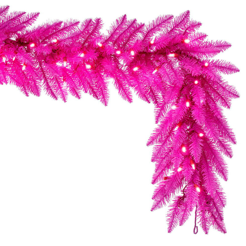 9' x 14" Hot Pink Artificial Pre-Lit Garland with 100 Pink LED Mini Lights