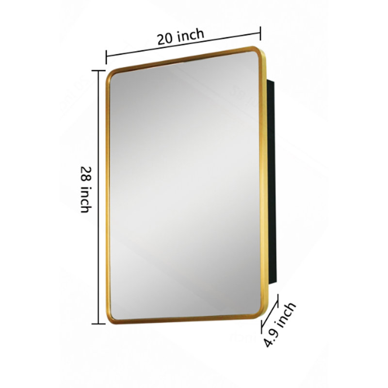 Armoire à pharmacie murale ou en métal avec miroir, Or / noir mat, H 28 po x l 20 po x P 4,9 po