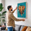 Elephant In Turquoise Modern - Print-136767890-136767891