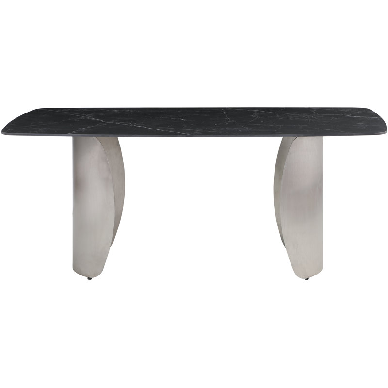 Niya 71" Stone Dining Table, Black, Brushed Silver