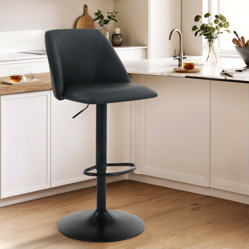 Swivel Upholstered Adjustable Height Counter Stool with Metal Frame, Black/Faux Leather