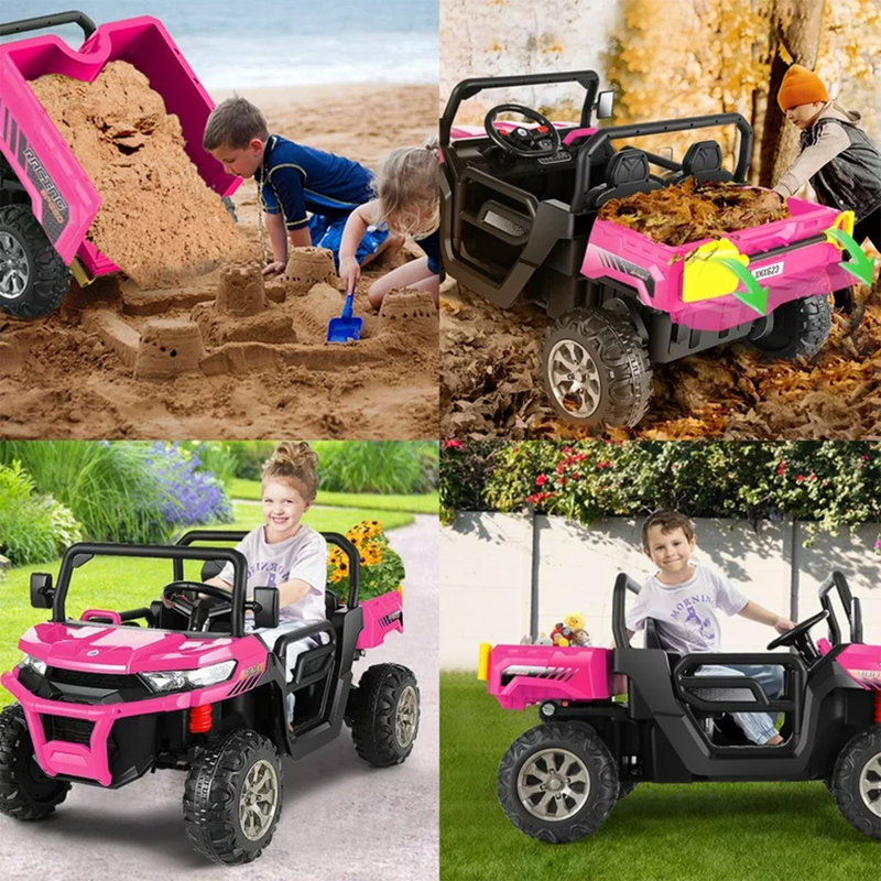 Pink 24V Kids Ride-On Truck with Remote Control and Electric Dump Bed
