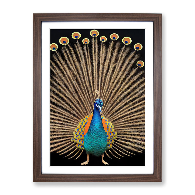 Feathers Of A Peacock - Single Picture Frame Print, 34cm H x 25cm W x 2cm D, Walnut