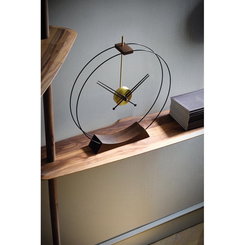 Aire Industrial Analog Walnut Quartz Movement / Crystal Tabletop Clock in Brown