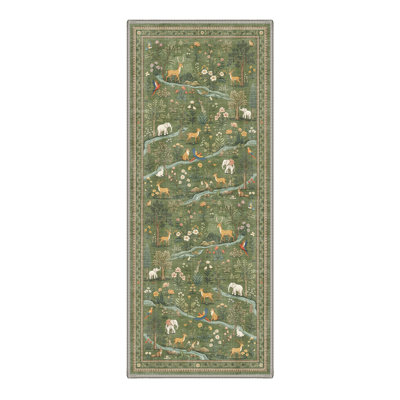 Fawnwood Rustic Machine Washable Green Indoor Area Rug with Non-Slip Backing