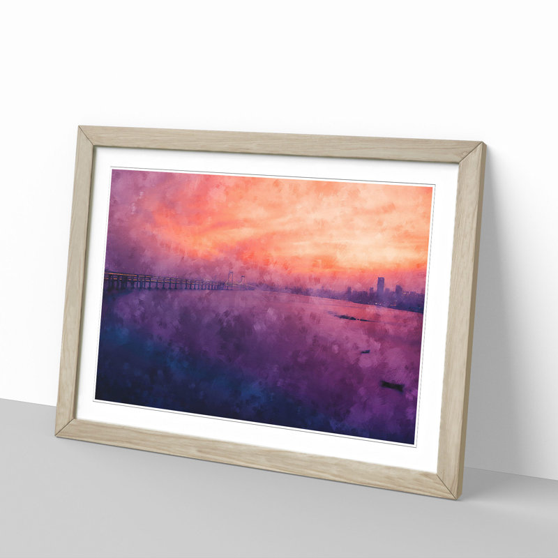Xinghai Bridge in China - Picture Frame Painting Print, 62cm H x 87cm W x 2cm D, Oak Framed
