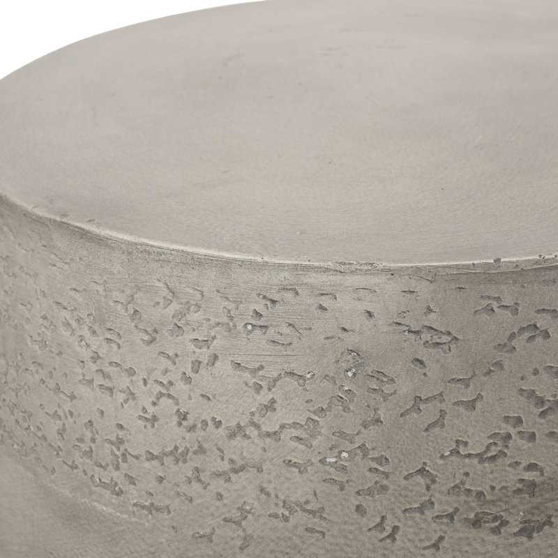 Lightweight Concrete Side Table With Look - Drum Shape, No Assembly, 19x19x15.95, Gray Finish Build, 19x19x15.95
