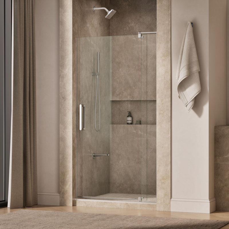 Revel 40'' x 74'' Pivot Shower Door with CleanCoat Technology, Bright Polished Silver