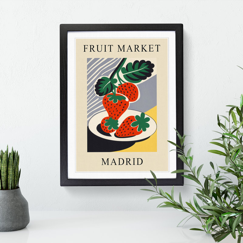 Madrid Fruit Market Exhibition Strawberry - Single Picture Frame Print on Wood, 64cm H x 46cm W x 2cm D
