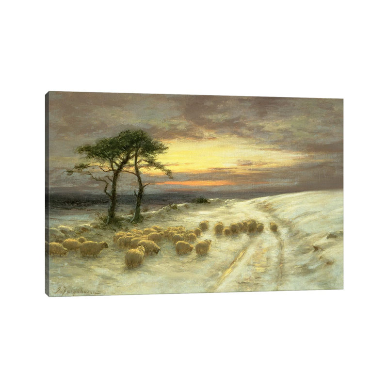 Sheep In The Snow by Joseph Farquharson - Wrapped Canvas Print, 20.32 cm H x 30.48 cm W