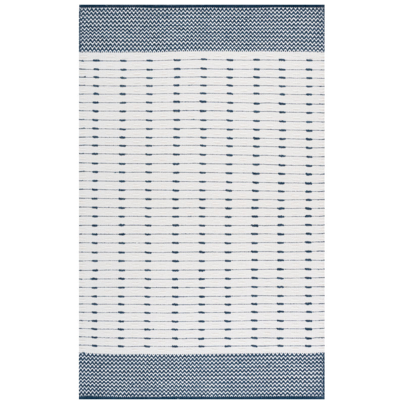 Martha Stewart 9625 Hand Woven Wool/Cotton Geometric Rug in Navy/Ivory, Rectangle 5' x 8'