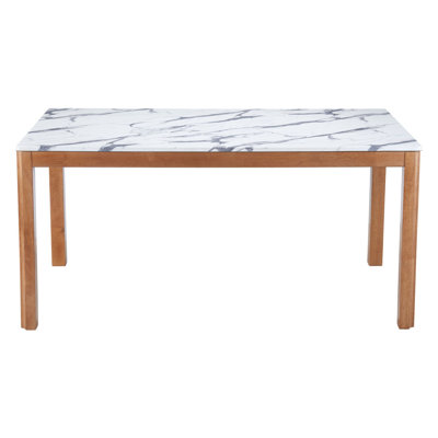  63" White and Natural Faux Marble and Solid Wood Dining Table