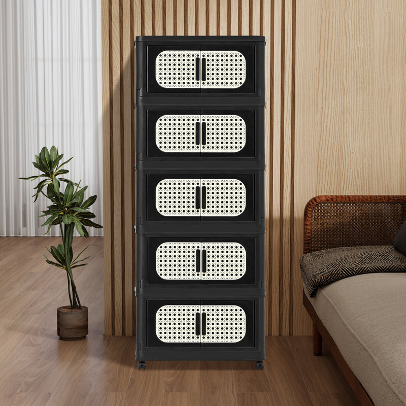 Bacs de rangement rétro pliables avec couvercles et roulettes, Noir, H 50 po x l 19,69 po x P 11,81 po, 5