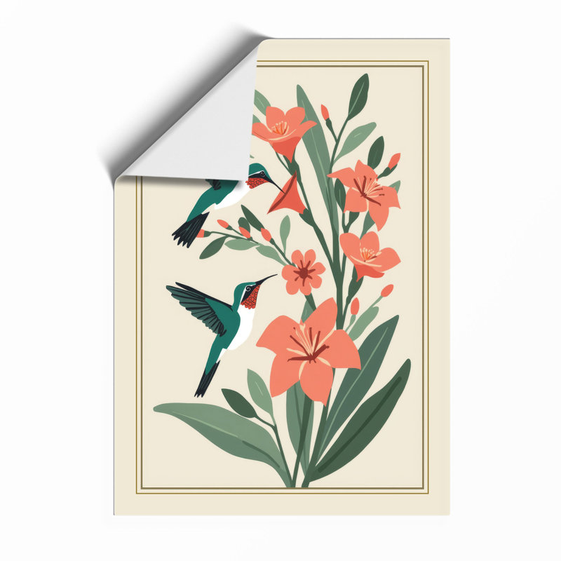 Hummingbirds and Flowers Botanical - Framed Print, Unframed, A1 - 84.1 x 59.4 cm