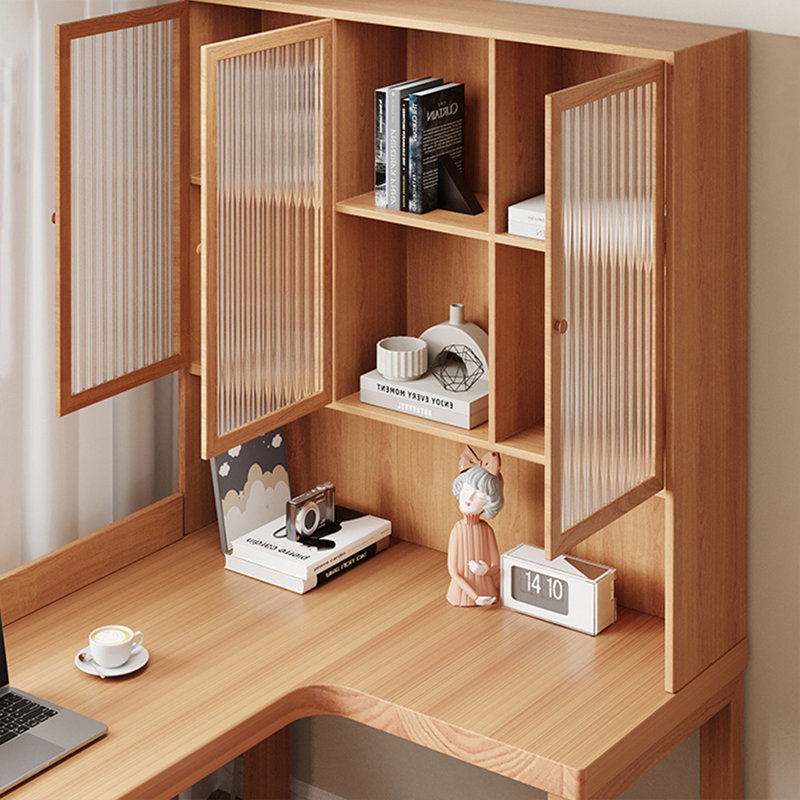 Bureau en L Burlywood avec verre en L et bois massif, Retour à droite, H 70,87 po x l 86,61 po x P 39,37 po