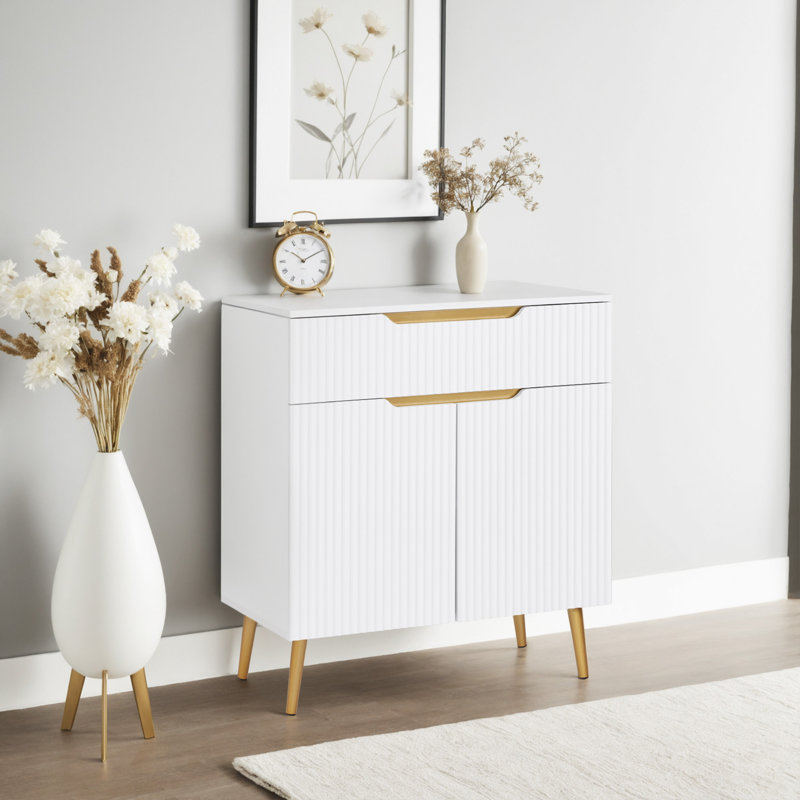 White Console Table with Storage Drawer, Entryway Table with Cabinet