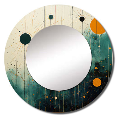 Senskell Colorful Mid Century Minimalist Oasis III - Minimalism Decorative Mirror, Modern Round Wall Mirror, Printed Metal Art