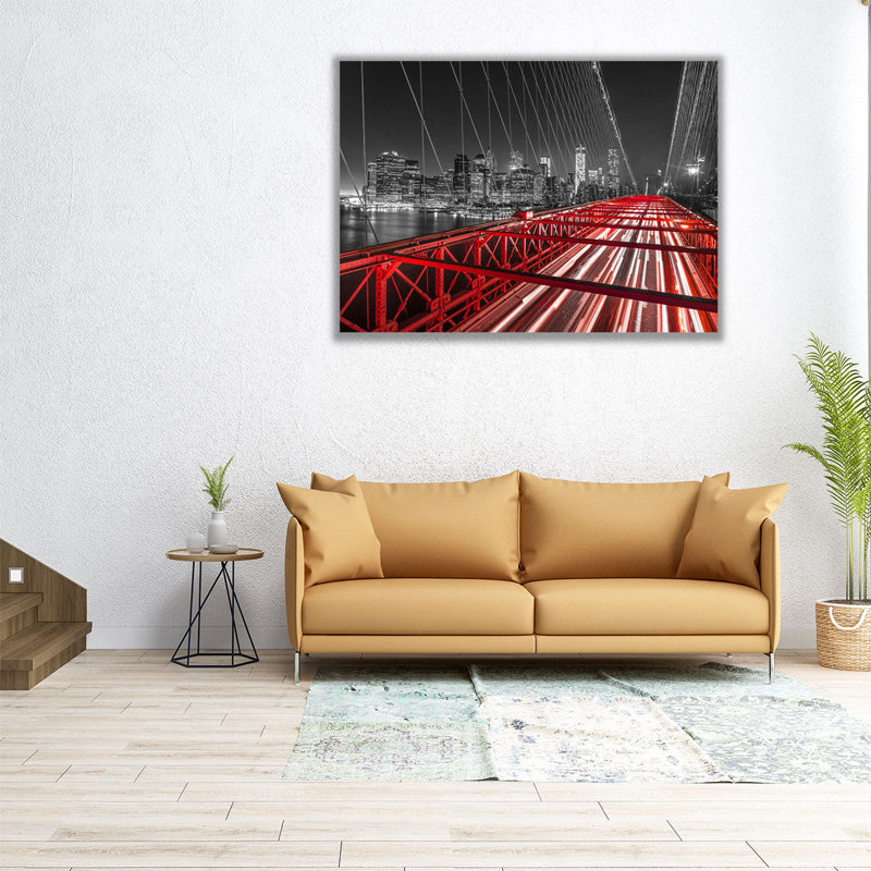 «Brooklyn Bridge And Lower Manhattan Skyline At Dusk», reproduction d'art sur toile, H 18 po x l 24 po