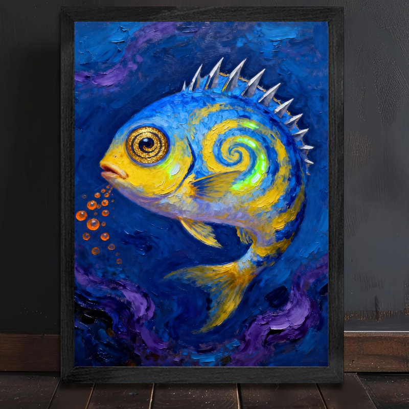 Reproduction d'art encadré noir rétro bleu unique, H 11 po x l 9 po