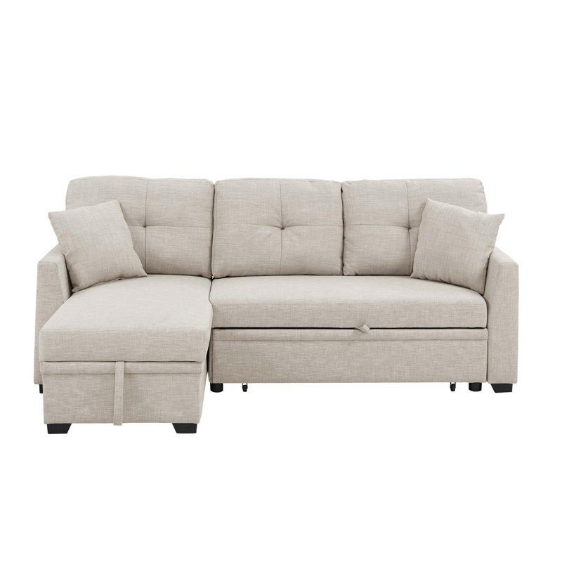 Sem Upholstered Sleeper Sofa, Beige Polyester, Left Hand Facing
