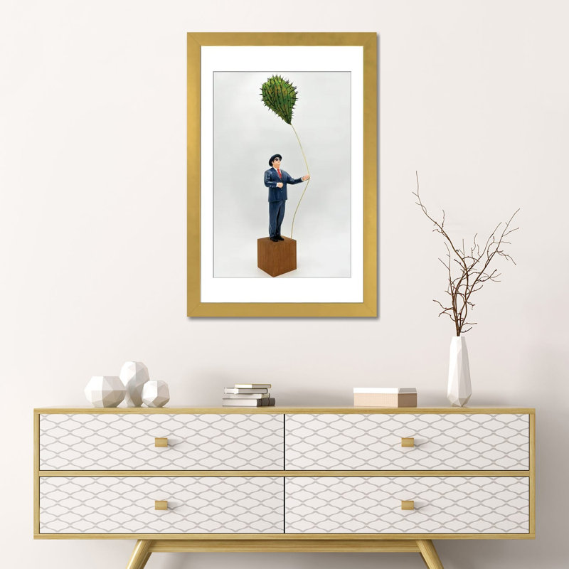 «Cactus Balloon», reproduction d'art sur papier encadré, 24" x 16", Framed Paper, Gold