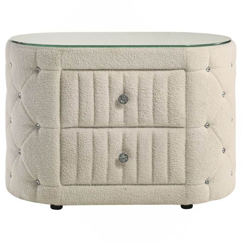 Table de chevet rembourrée 2 tiroirs Santiago Ivory