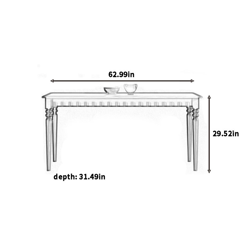 Table de salle à manger en bois massif de style français rétro, H 29,52 po x L 62,99 po x l 31,49 po, Noir, noir, noir, noir