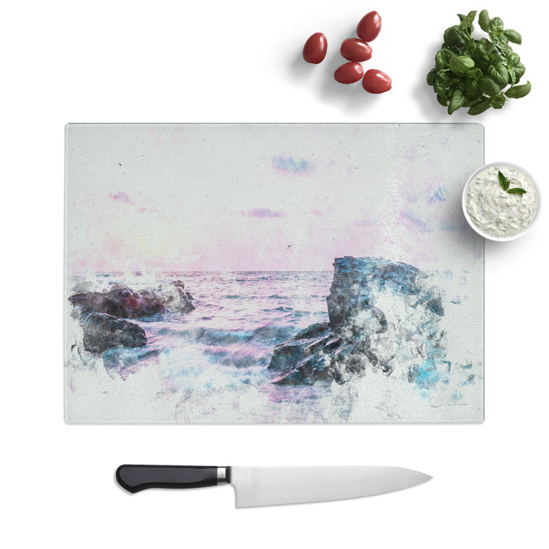 Tempered Glass View of the Sunset in India Watercolour Chopping Board, 20 cm x 28.5 cm