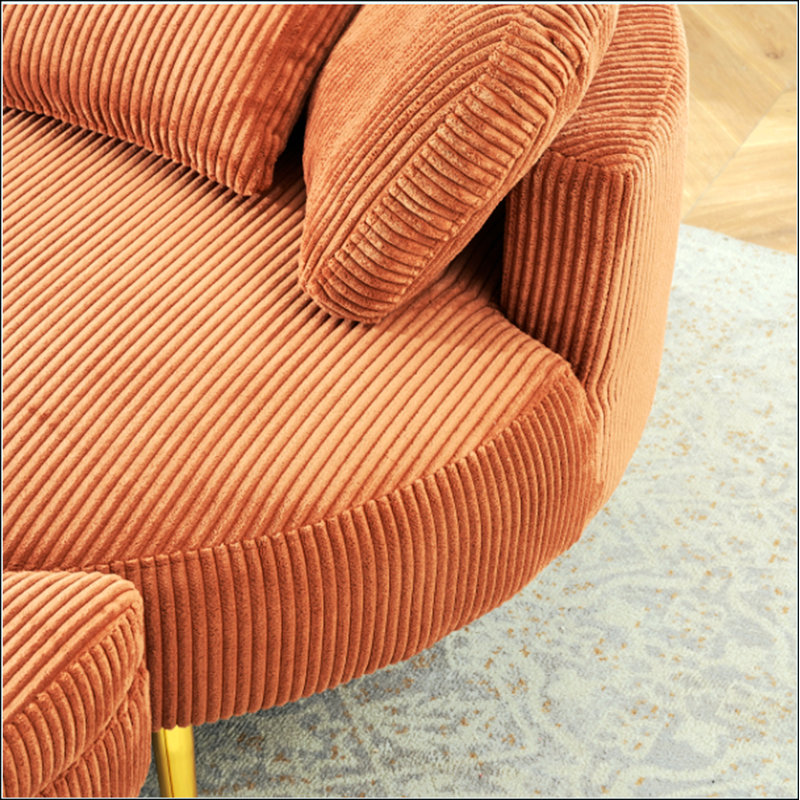 Fauteuil en velours côtelé avec repose-pieds, Velours côtelé orange