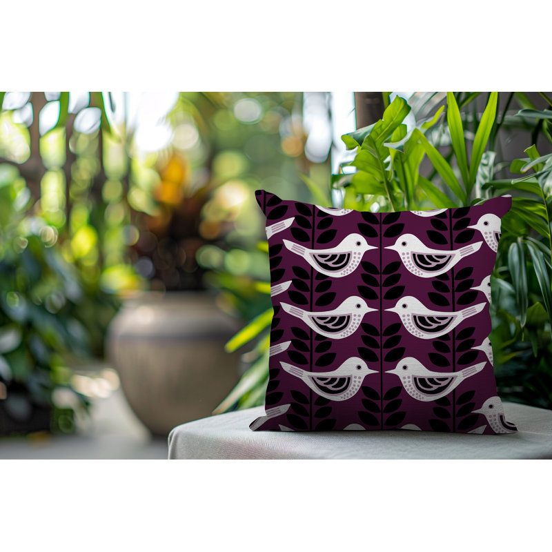 Oreiller carré réversible intérieur / extérieur Amiri Bird, Mauve, Carré 17 po