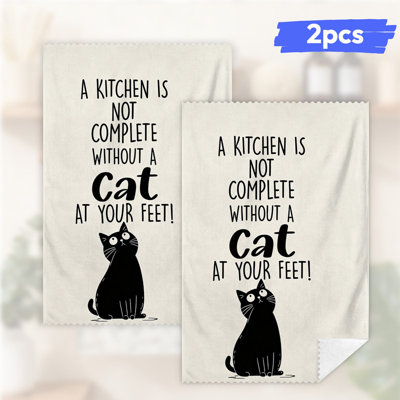  Linges de cuisine en microfibre, linges à vaisselle réutilisables absorbants, décoratifs résistants à la décoloration, 16 po x 24 po, citation de chat noir