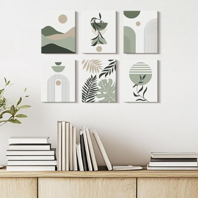 Boho Framed Wall Art Minimalist Geometric Abstract Boho Room Decor Green Sage Botanical Mid Century Modern Bohemian Prints Living Room Bedroom Ready T