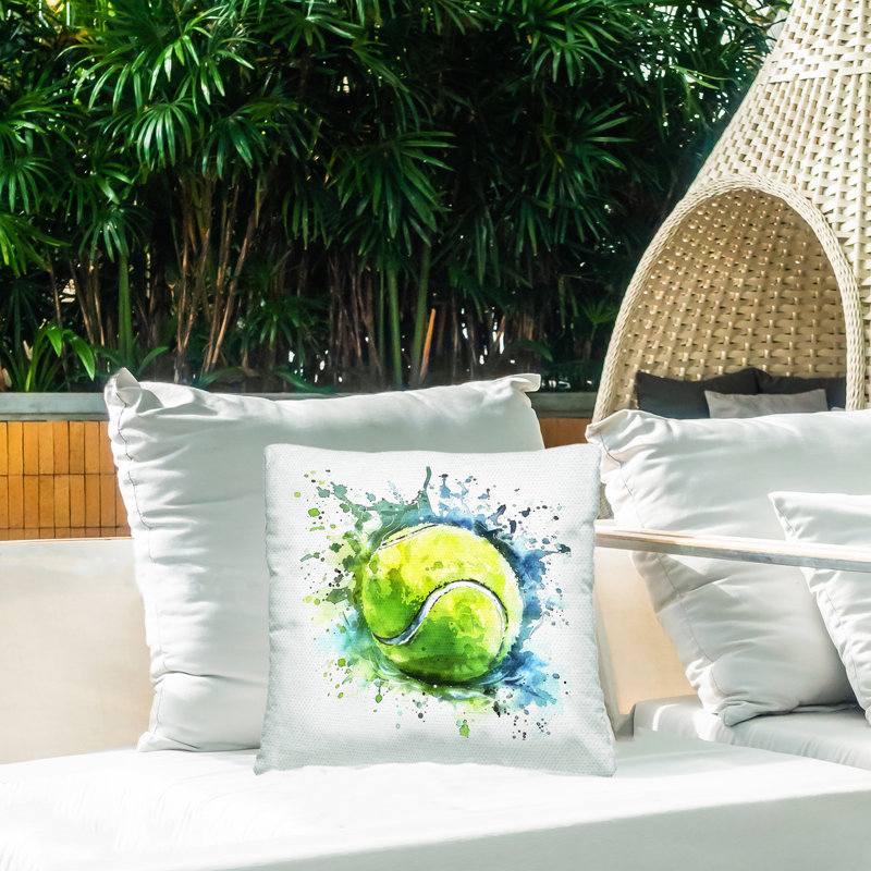 Coussin d'extérieur imprimé balle de tennis Bright Splash par LSR Design Studio