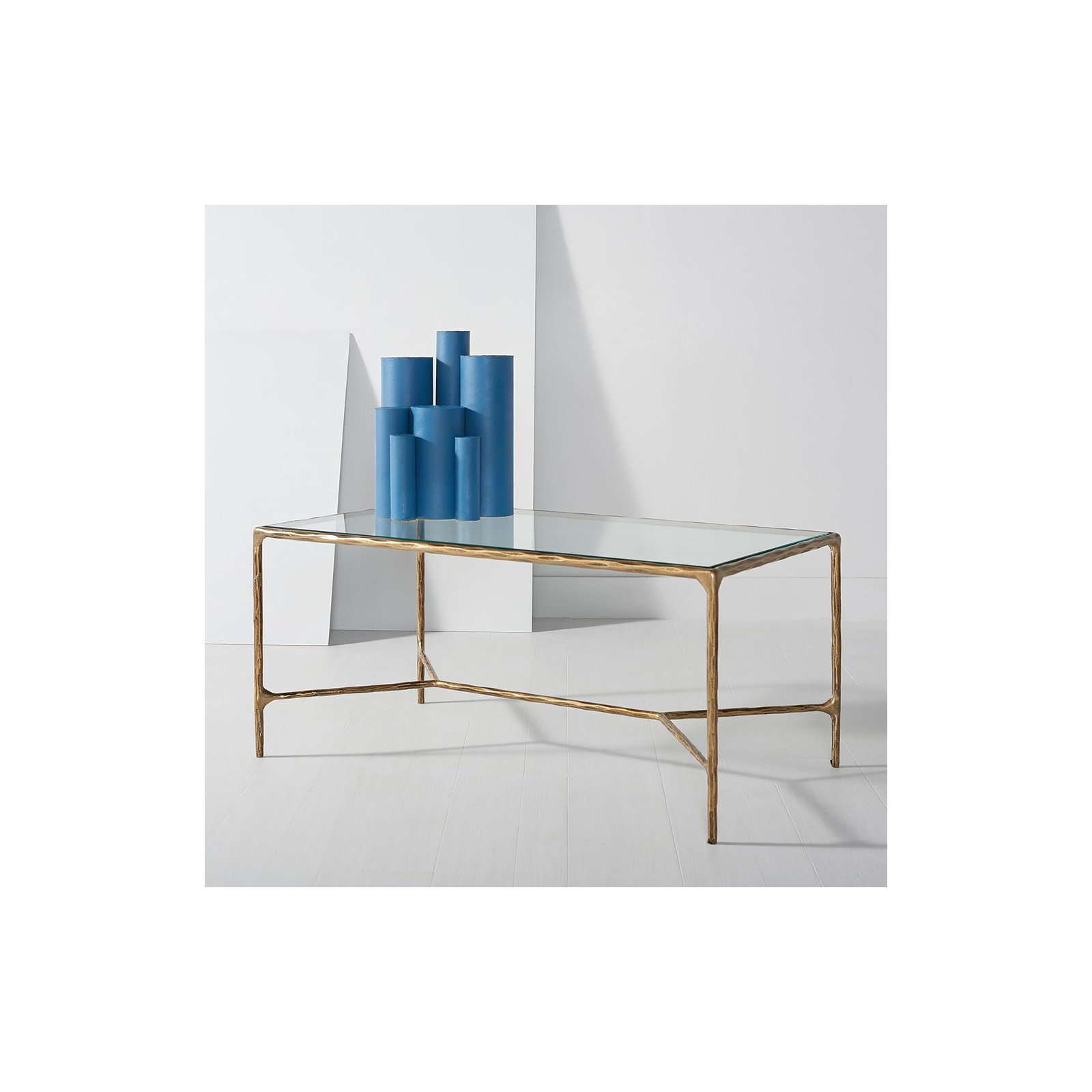 Evelynn 4 Legs Coffee Table, Brass, Clear