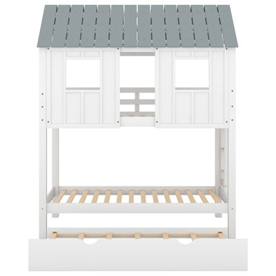 Twin Size House Bunk Bed with Trundle,Roof and Windows by Harper Orchard