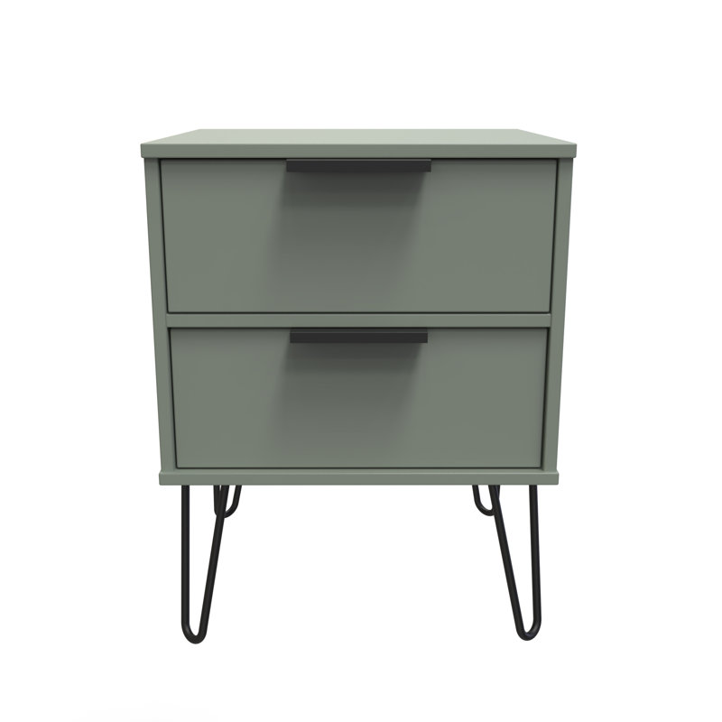 Turah 2 Drawer Bedside Cabinet (Ready Assembled), Reed Green