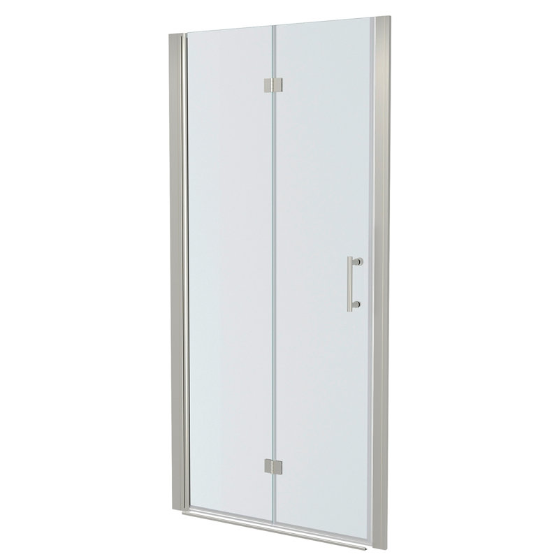 32"W X 72"H Fold Frameless Shower Door With Tempered Glass, 1/4 Inch (6 Mm), Brushed Nickel, Brushed Nickel