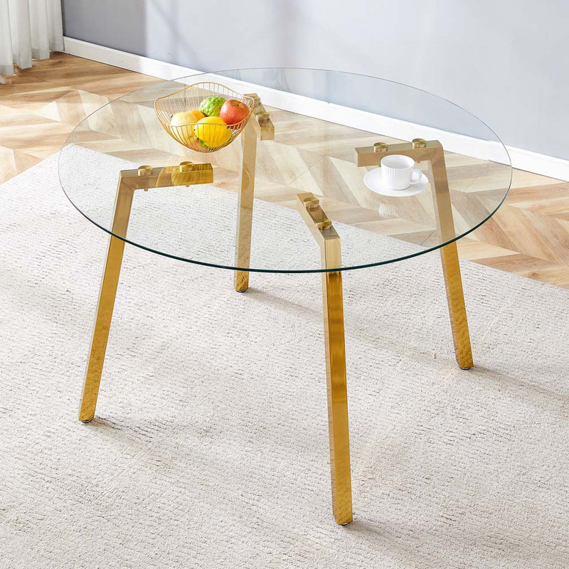 Table de salle à manger ronde en verre trempé, H 29,5 po x L 47,3 po x l 47,3 po